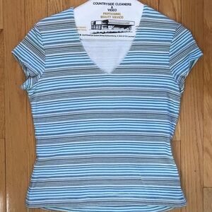 Xhilaration Blue and Black Striped V-Neck Tee